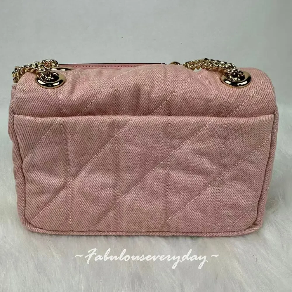 Coach Elodie Crossbody Bag 18 Loved Denim Quilting CEU17 Gold/Light Pink NWT